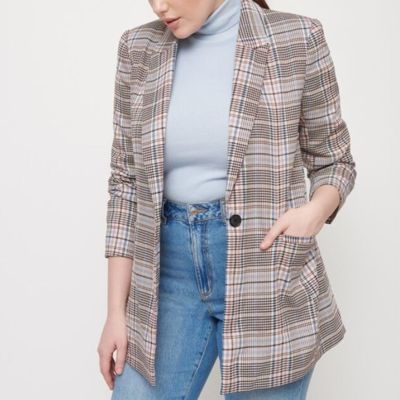 Dynamite Plaid Blazer - Pink and Blue - Picture 1 of 8